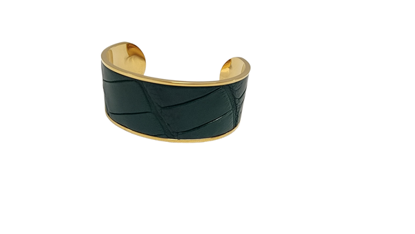 Crocodile leather open bangle
