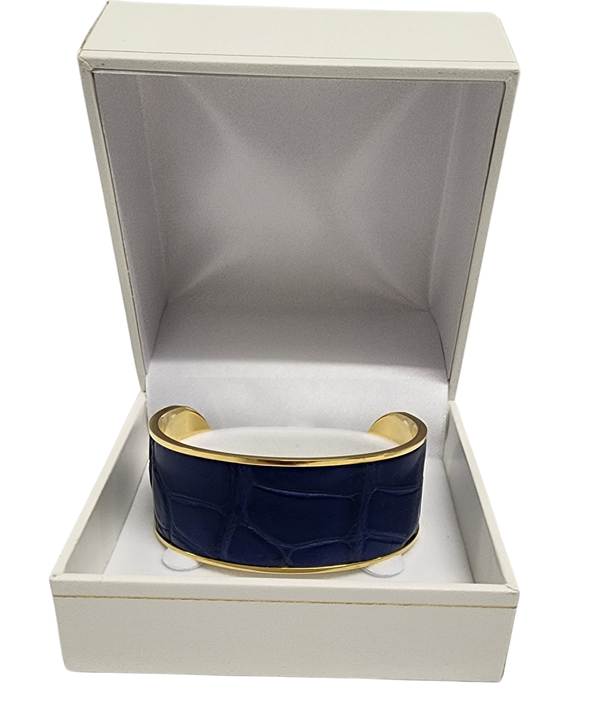 Crocodile leather open bangle