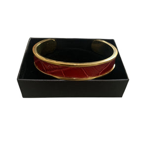 Crocodile Leather Narrow Open Bangle