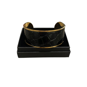 Crocodile Leather Wide Open Bangle