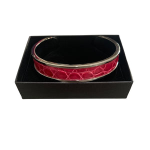 Crocodile Leather Narrow Open Bangle