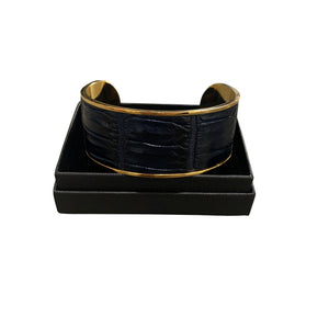 Crocodile Leather Wide Open Bangle