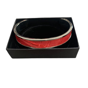 Crocodile Leather Narrow Open Bangle