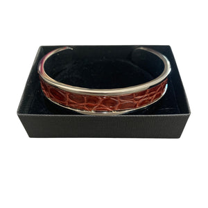 Crocodile Leather Narrow Open Bangle